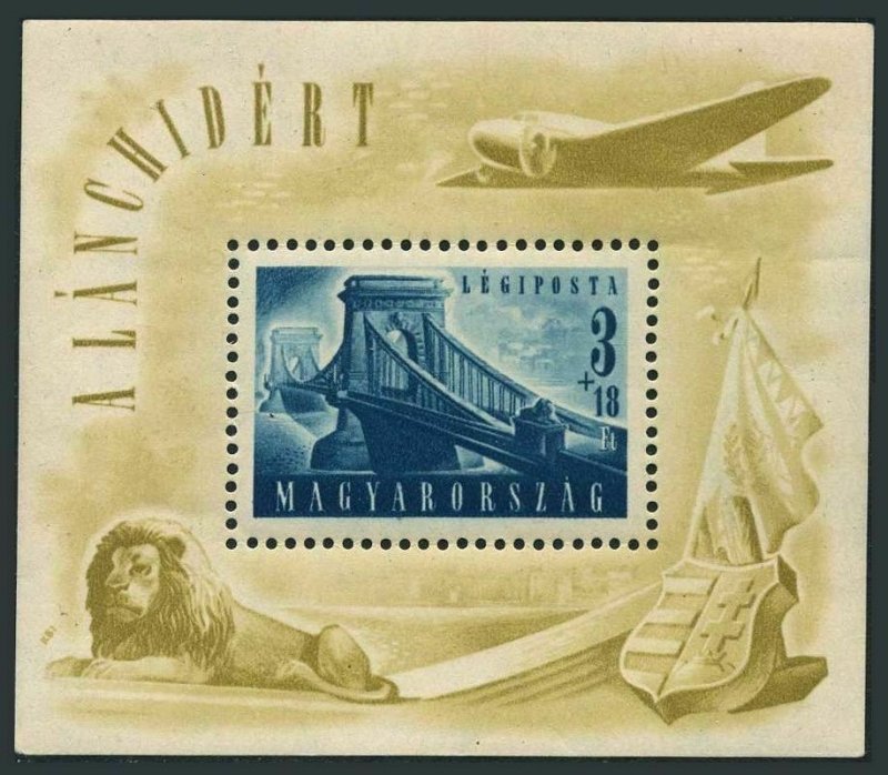 Hungary CB2,MNH. 1948.Chain Bridge,Budapest.Plane,Lion.