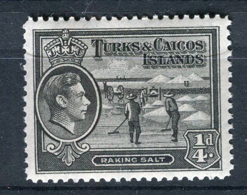 TURKS CAICOS; 1938 early GVI pictorial issue Mint hinged 1/4d. value