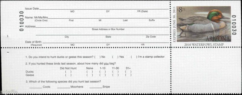 ARIZONA #25A 2010 STATE DUCK HUNTER GREEN WINGED TEAL  by Sherrie Russell Meline
