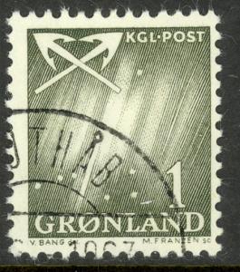 GREENLAND 1963-68 1o NORTHERN LIGHTS AND CROSSED ANCHORS Sc 48 VFU