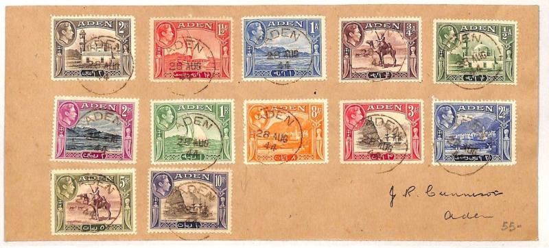 AE132 British Empire 1944 ADEN KGVI Pictorials Set{12} to 10r High Value Cover