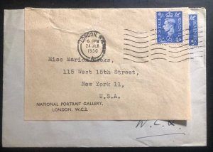 1950 London England national Gallery  Economy Label Cover To New York USA