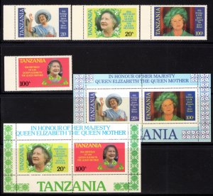 Tanzania 1985 Sc#267/270 QUEEN MOTHER 85th.BIRTHDAY Set (4) + 2 S/S MNH