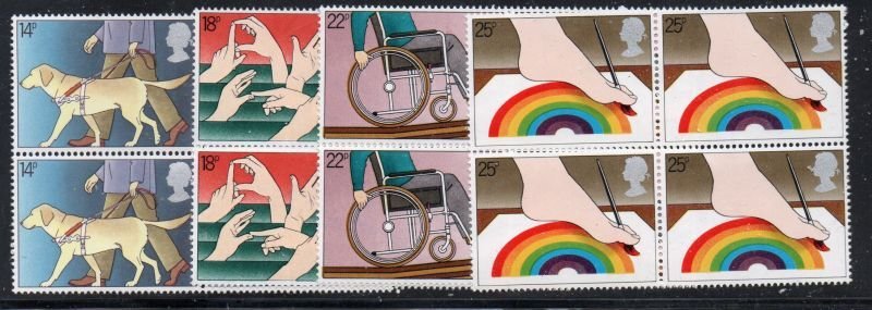 Great Britain Sc 937-41 1981 Disabled Year stamp set blocks of 4 mint NH