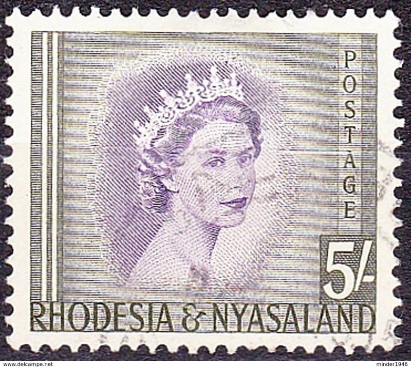 RHODESIA & NYASALAND 1954 EQII 5/- Violet & Olive-Green SG13 Used