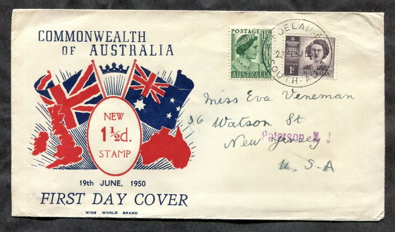 p411 - AUSTRALIA 1950 FDC COVER. Sent to USA