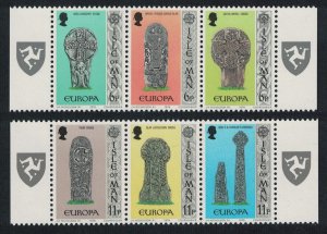 Isle of Man Europa Celtic and Norse Crosses 6v strips 1978 MNH SC#133a+136a