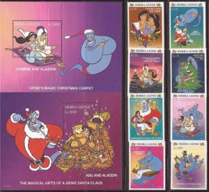 Sierra Leone - 1997 Disney Aladdin - 8 Stamp Set + 2 Souvenir Sheets #1978-87