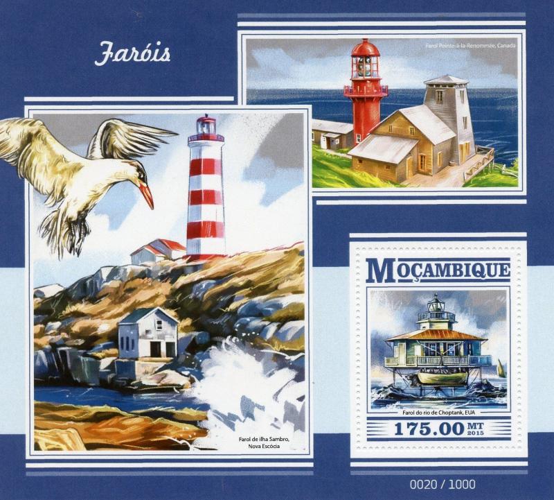 Mozambique 2015 MNH Lighthouses 1v S/S Choptank River Light