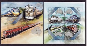 Solomon Is.-Sc#1369,1387-two unused NH sheets-Trains-Locomotives-Railways-2013-