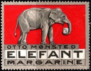 1920 Denmark Poster Stamp Otto Monsted Elefant Margarine All Over Denmark