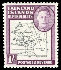 Falkland Is Deps 1946 1s black & purple SOUTH POKE variety MLH. SG G8c.