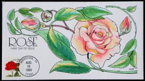 U.S. Used #2490 29c Red Rose 1993 Collins First Day Cover (FDC)