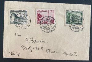 1939 Riga Latvia Airmail Cover To Odense Denmark Our Leader Patriotic Seal