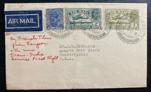 1933 Rangoon University India  First Flight Airmail cover FFC To Wooster OH USA