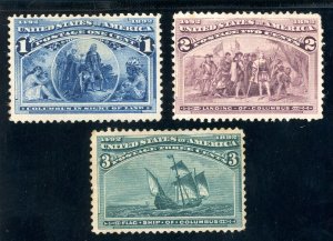 USAstamps Unused FVF US 1893 Columbian Expo Scott 230 LH, 231 RG, 232 NG 