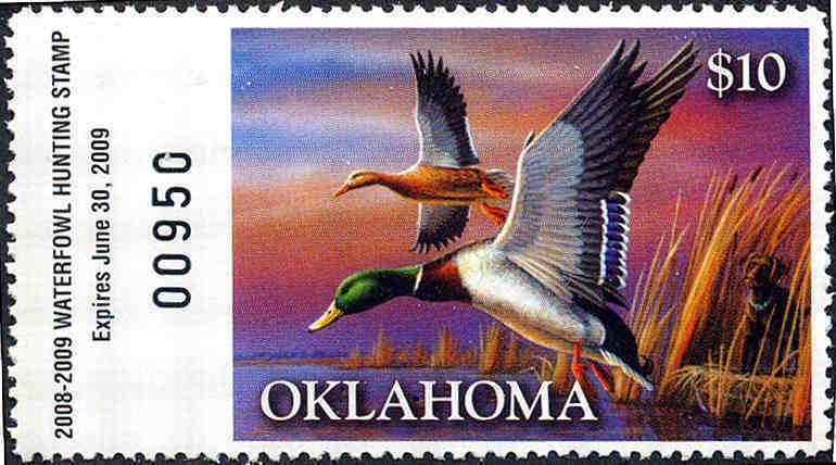 OKLAHOMA #29 2008 STATE DUCK STAMP MALLARDS  by Russ Duerksen