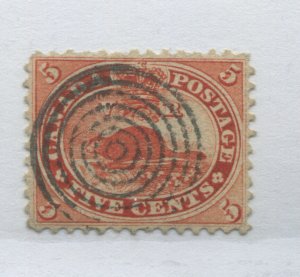 1859 QV 5 cent used with a crisp target