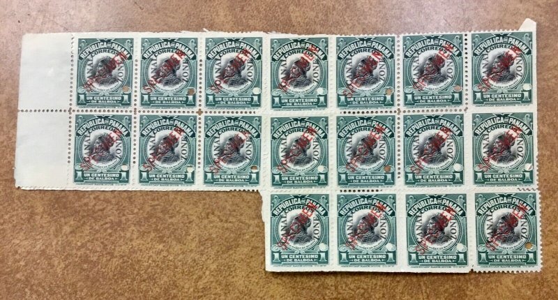 CANAL ZONE #31 S A side margin large Block of 18 with  RED SPECIMEN OVERPRINT