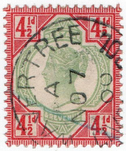 (I.B) QV Postal : 4½d Green & Red (SG 206) Wavertree - Liverpool