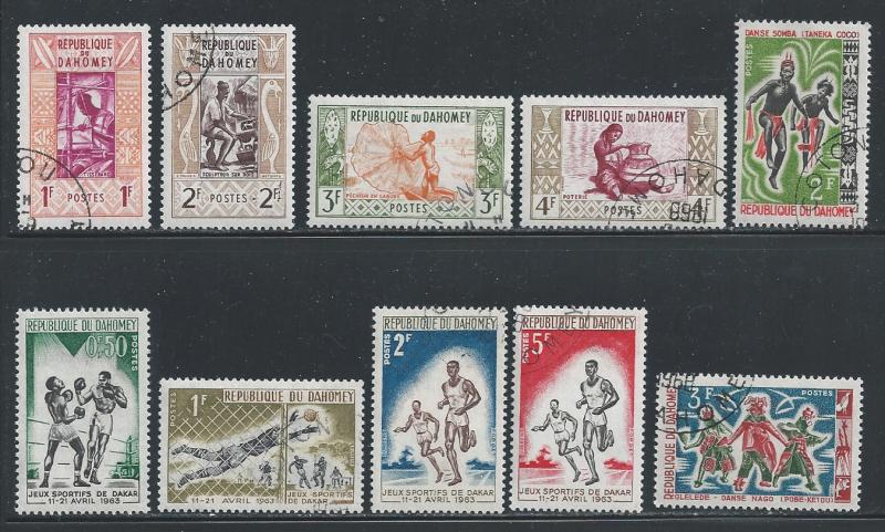Dahomey ~ Lot of 10 Different Stamps ~ CTO, HMR ~ cv 2.00