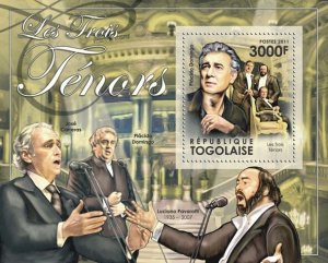 TOGO - 2011 - The Three Tenors - Perf Souv Sheet - Mint Never Hinged