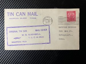 1932 USA Tin Can Canoe Mail Cover Nebraska City NB to Bridgeport CT via Niafoou