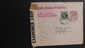 1945 North Atlantic Air Service Air Mail Cover Scotland to Spartanburg SC USA