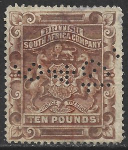 Rhodesia 1890-97 Arms Revenue £10 Brown Barefoot #4 Fine Used-