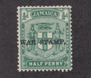 Jamaica Sc MR1 MNH. 1916 ½p green variety, heavy overprint shifted to left