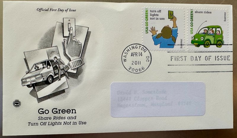 US Go Green set of 4 FDC's PCS 2011