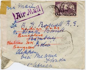 ?RARE $1.00 Air Mail rate via Miami, Brazil & West Africa 1942 cover Canada