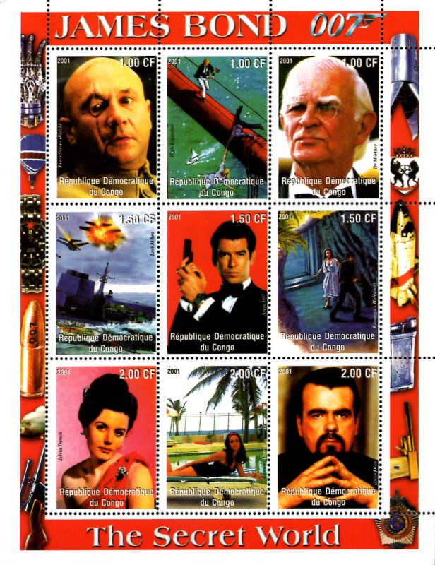 Congo 2001 James Bond Hollywood Movie Cinema 9v Mint Full Sheet. (L-16)