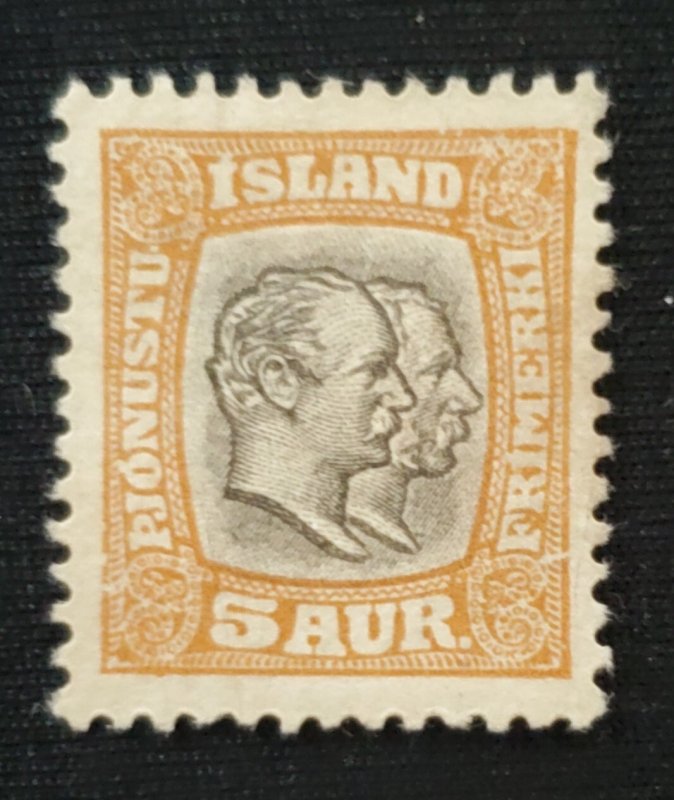 Iceland O33, 1907 Christan and Frederick, Unused, Cat. value - $15.00