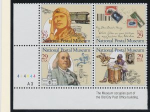 2001 National Postal Museum Plate Block Of 4 29c Stamps, Sc#2779-2782, MNH, OG