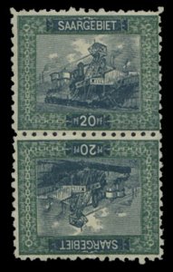 Saar #70d (Mi. 55BKdrIII) Cat€130, 1921 20pf green and slate, perf. 13 1/2,...