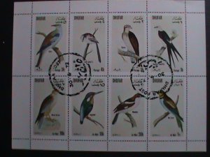 ​DHUFAR- 1972 WORLD COLORFUL LOVELY BIRDS CTO- SHEET VF WITH FIRST DAY CANCEL