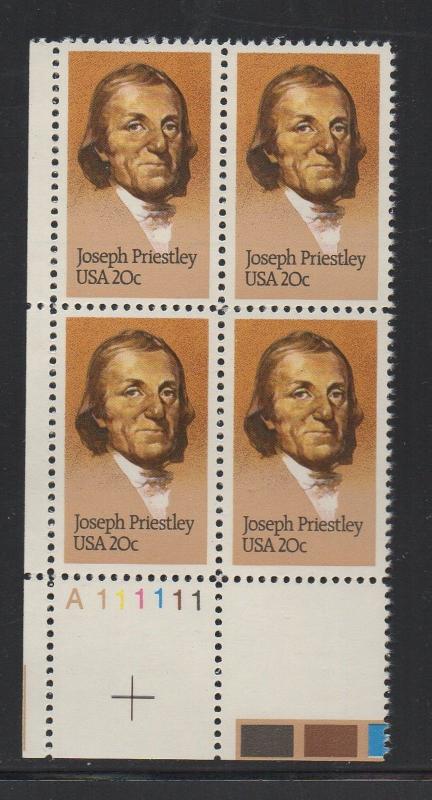 ALLY'S STAMPS US Plate Block Scott #2038 20c Joseph Priestley - MNH F/VF [STK]