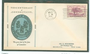 US 772 1935 3c Connecticut Tercentenary (Charter Oak/tree) on an addressed (label) first day cover with a Linprint cachet.