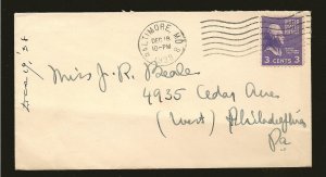 USA SC#807 on PM 1938 Baltimore MD Cover Used Cover is Faulty
