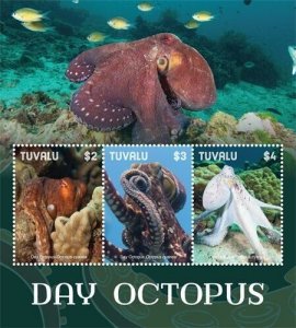 Tuvalu 2019 - Day Octopus - Marine Life - Sheet of 3 stamps - MNH