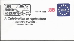 US Postal Envelope.  1988 Eorld AG Expo - Amana, Iowa. Circle of Stars.