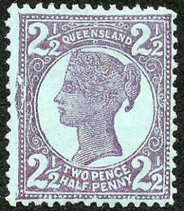 Queensland SG238 2 1/2d Brown Purple/blued M/M BROKEN FRAME at left 