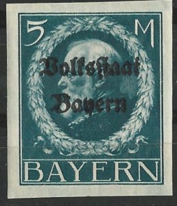 Bavaria # 173  Ludwig III - imperf. - 5m   Overprinted.  (1) Unused
