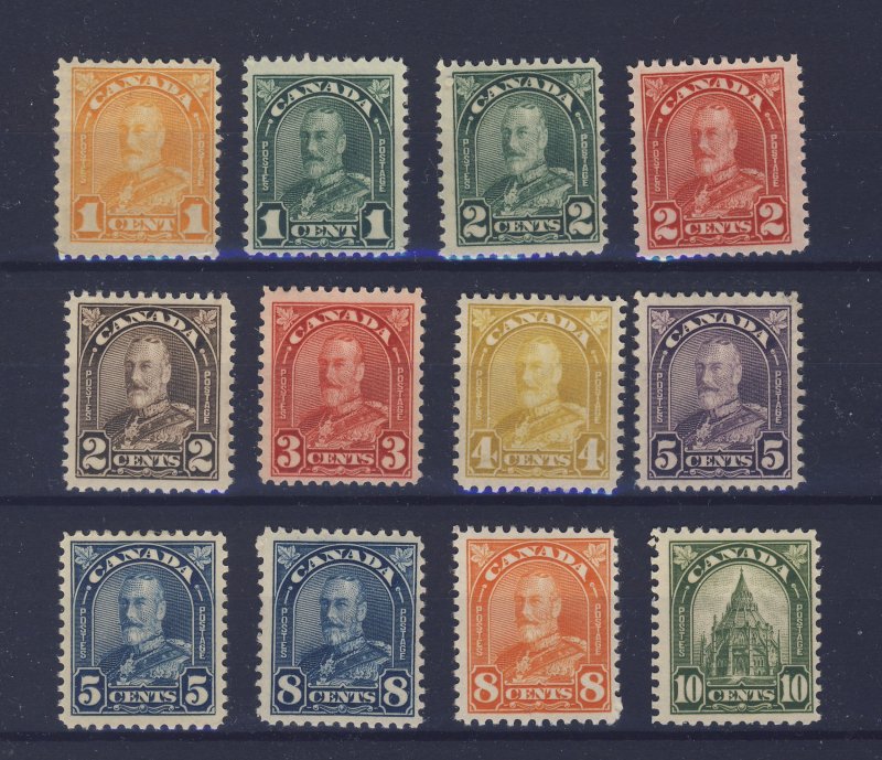 12x Canada George V Arch Mint Stamps #162 to #173 3x MNH 9x MH GV= $92.00