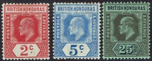BRITISH HONDURAS 1908 KEVII 2C 5C AND 25C