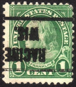 1923, US 1c, Franklin, Used, Inverted Racine precancel, Sc 552