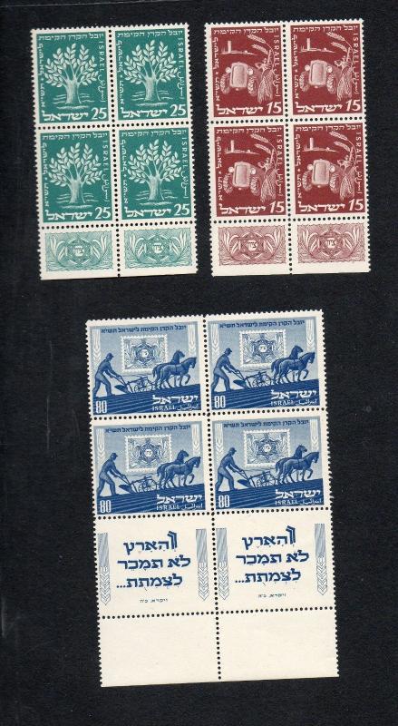 Israel Scott #48-50 JNF (KKL) Tab Blocks MNH!!