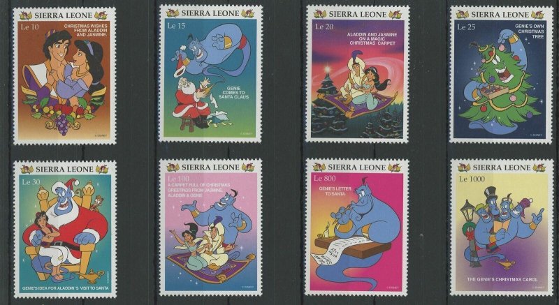 Sierra Leone Disney Stamps Aladdin Genie Christmas Serie Set of 8 Stamps Mint NH 