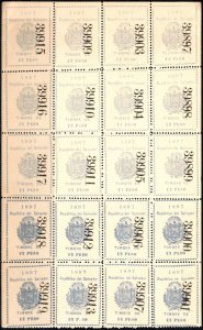 1897 El Salvador Revenue 1 Peso National General Tax Duty Block/20 MNH